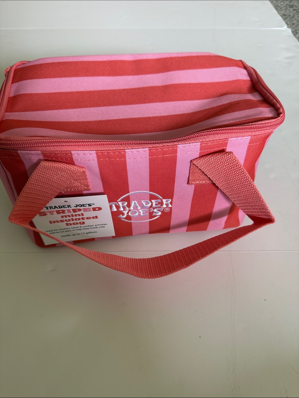 Trader Joe’s Pink & Coral Striped Insulated Tote lunch bag new 2026